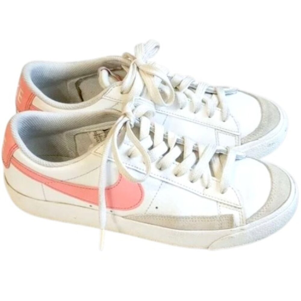 Nike Blazer Low '77 GS Leather Sneakers 6Y US 8 White Pink DA4074-112